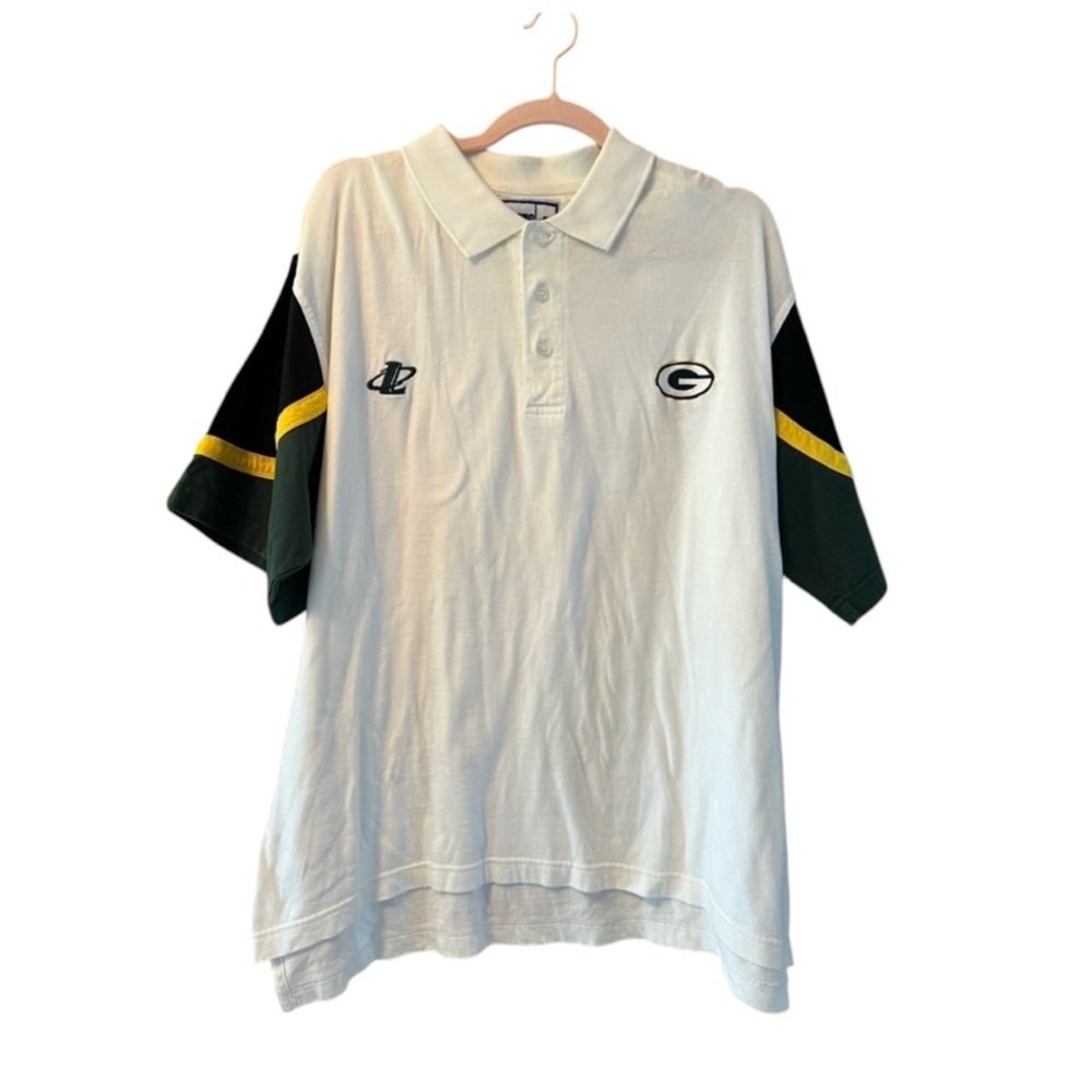 VTG Men’s Medium ProLine Green Bay Packers White Green Black Polo Shirt JIT16
